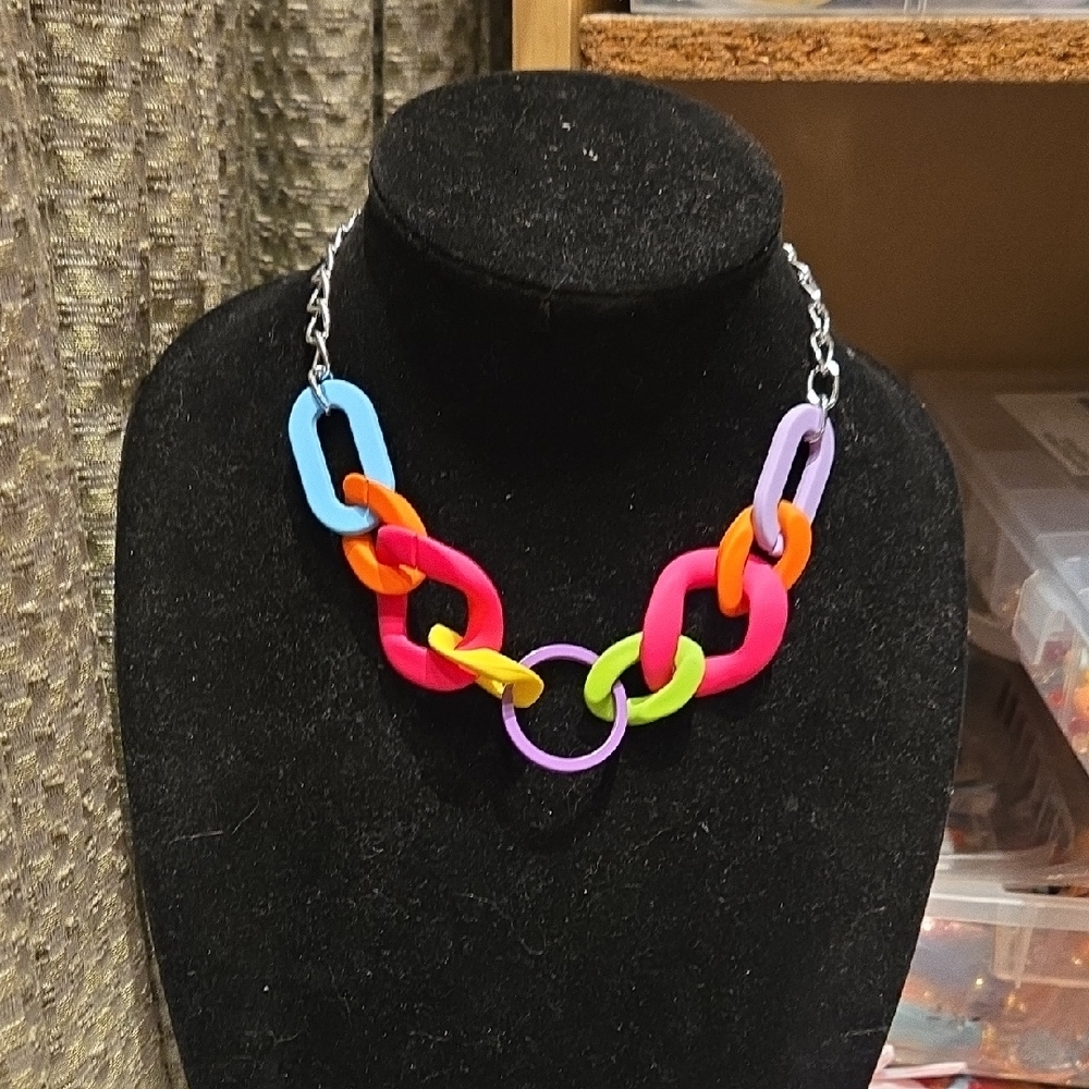 Vibrant Multicolor Chain Necklace (Tri-length)